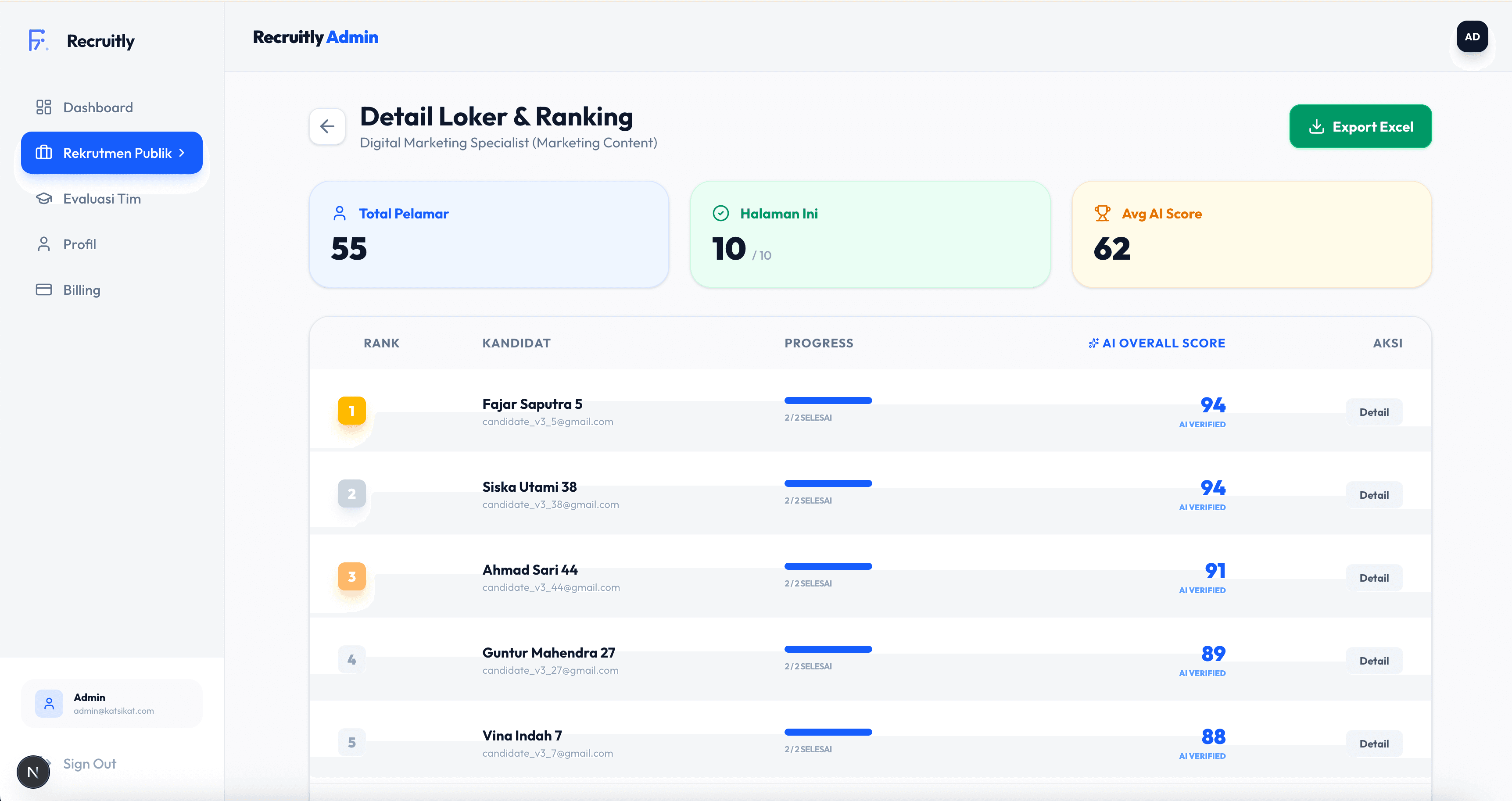Recruitly Dashboard Preview